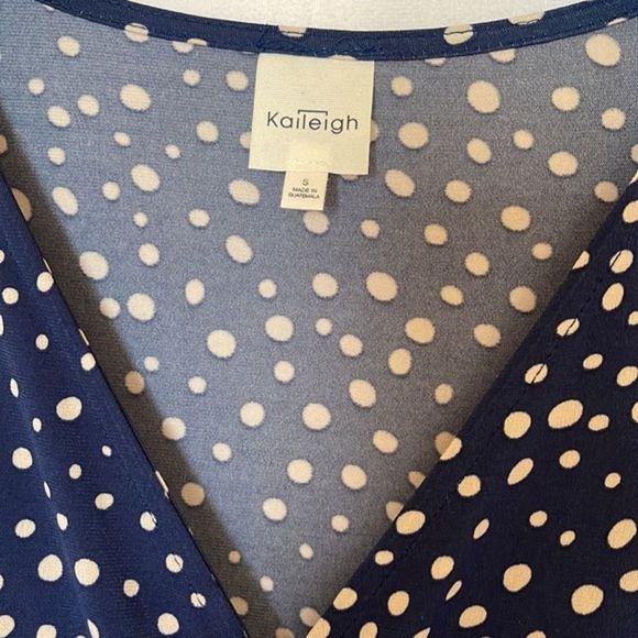 Kaileigh Blue Polka Dot Print Short Sleeves Wrap V Neck Dress Size Small - Picture 2 of 5